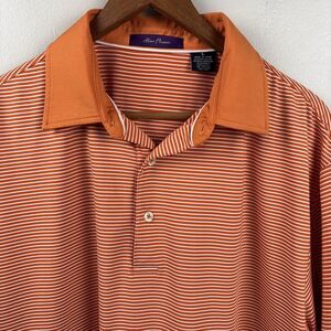 Alan Flusser Orange Striped Polo Mens Large Polyester, Bamboo Charcoal Spandex
